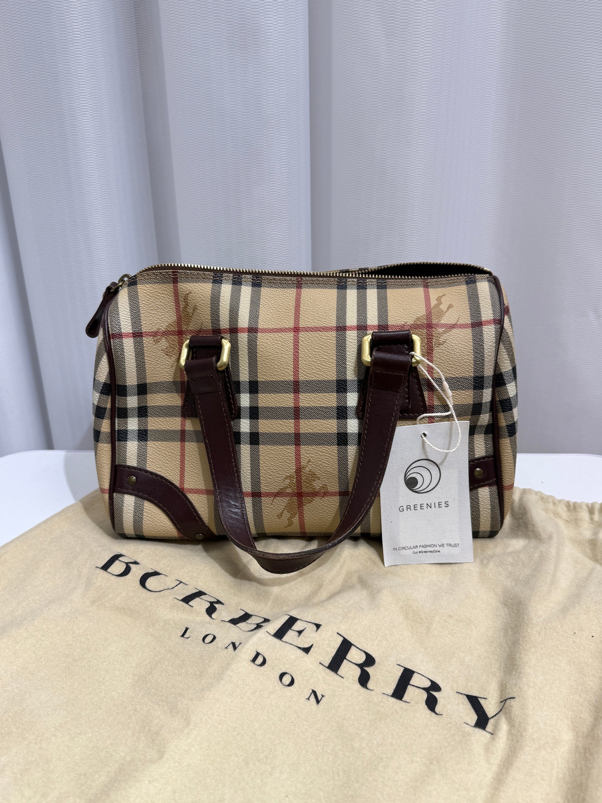 Beige Haymarket Checkered Canvas Boston Bag - GREENIES
