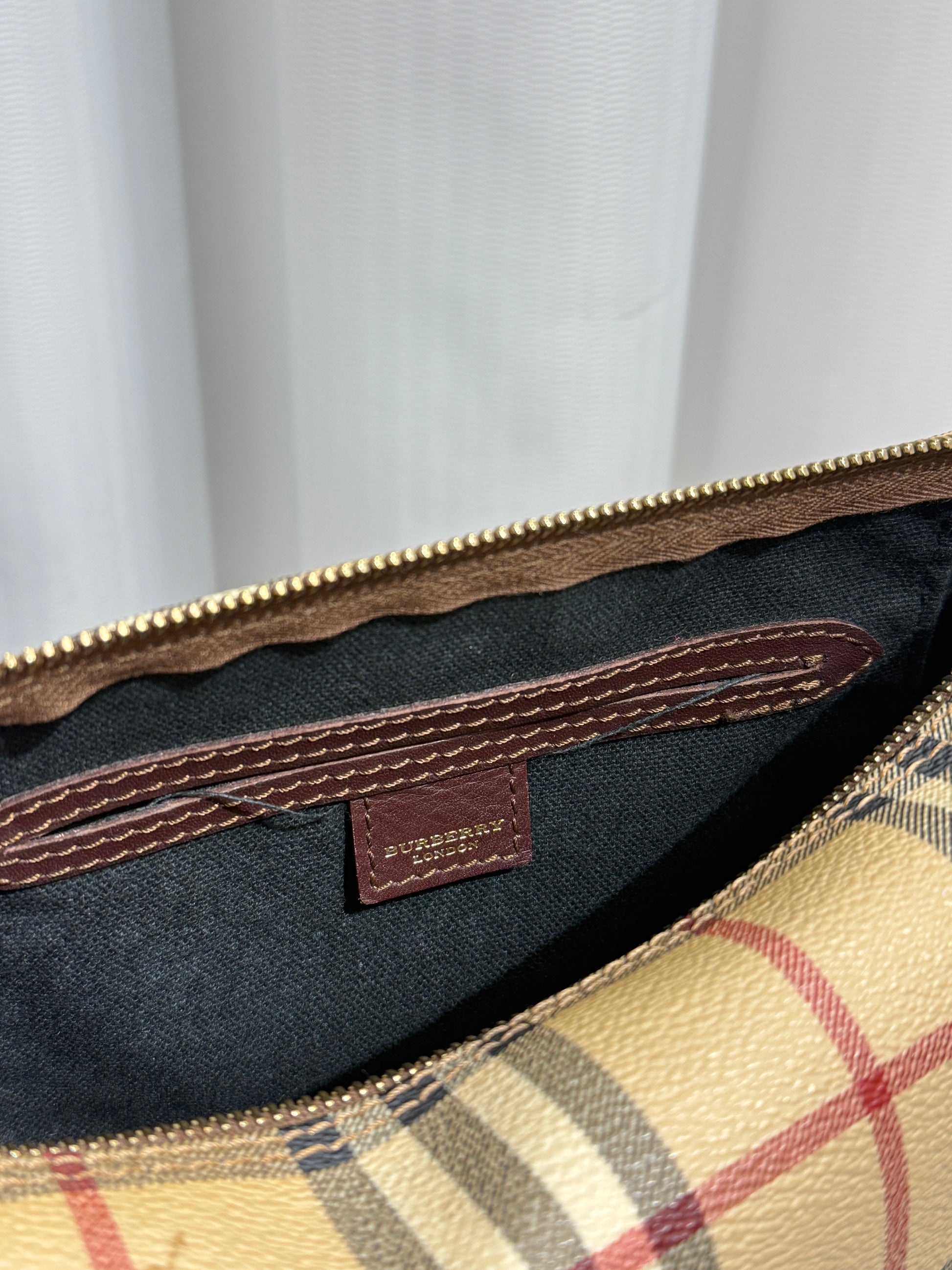 Beige Haymarket Checkered Canvas Boston Bag - GREENIES