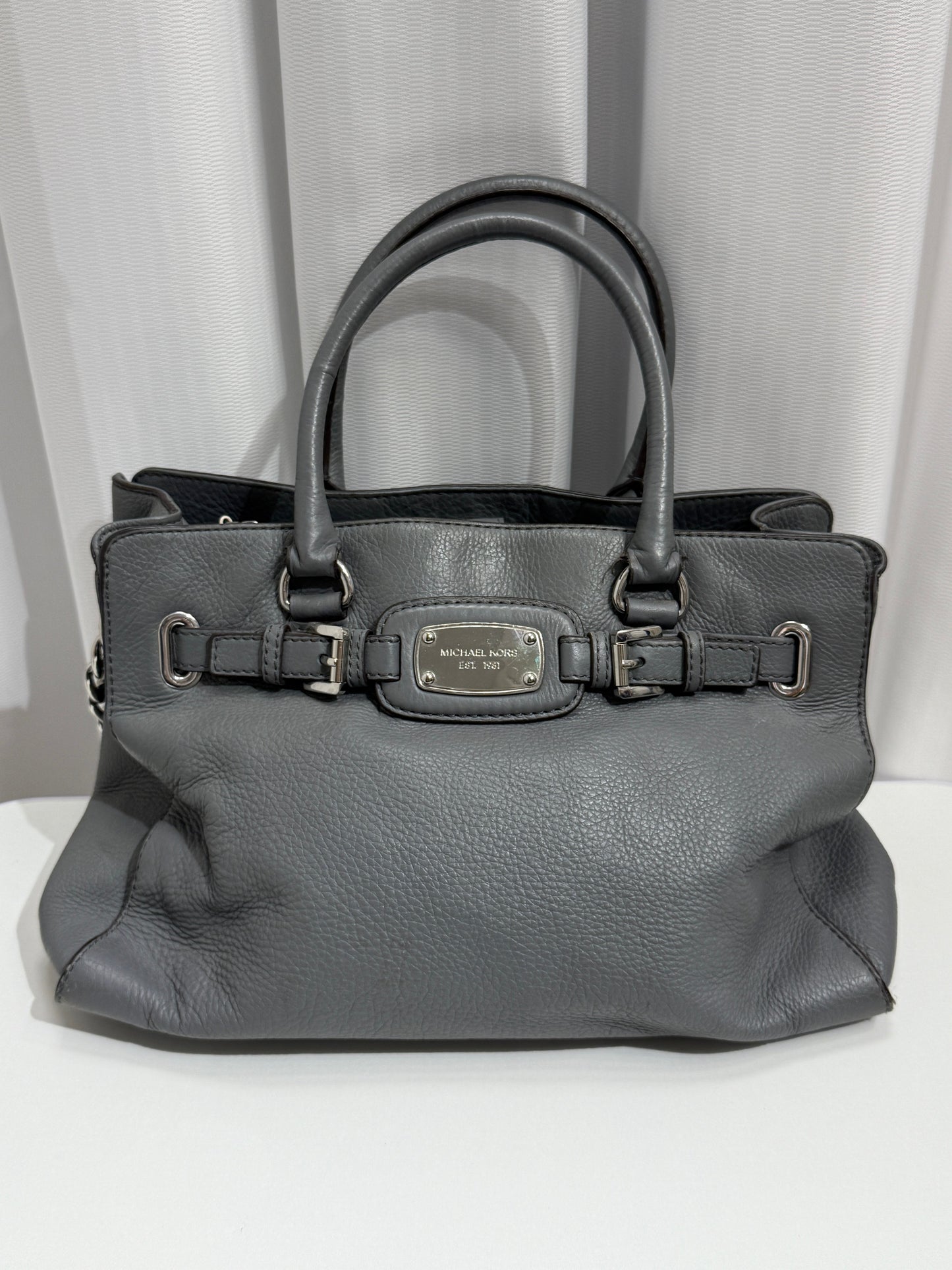 Pebbled Gray Satchel with Silver Chain - GREENIES