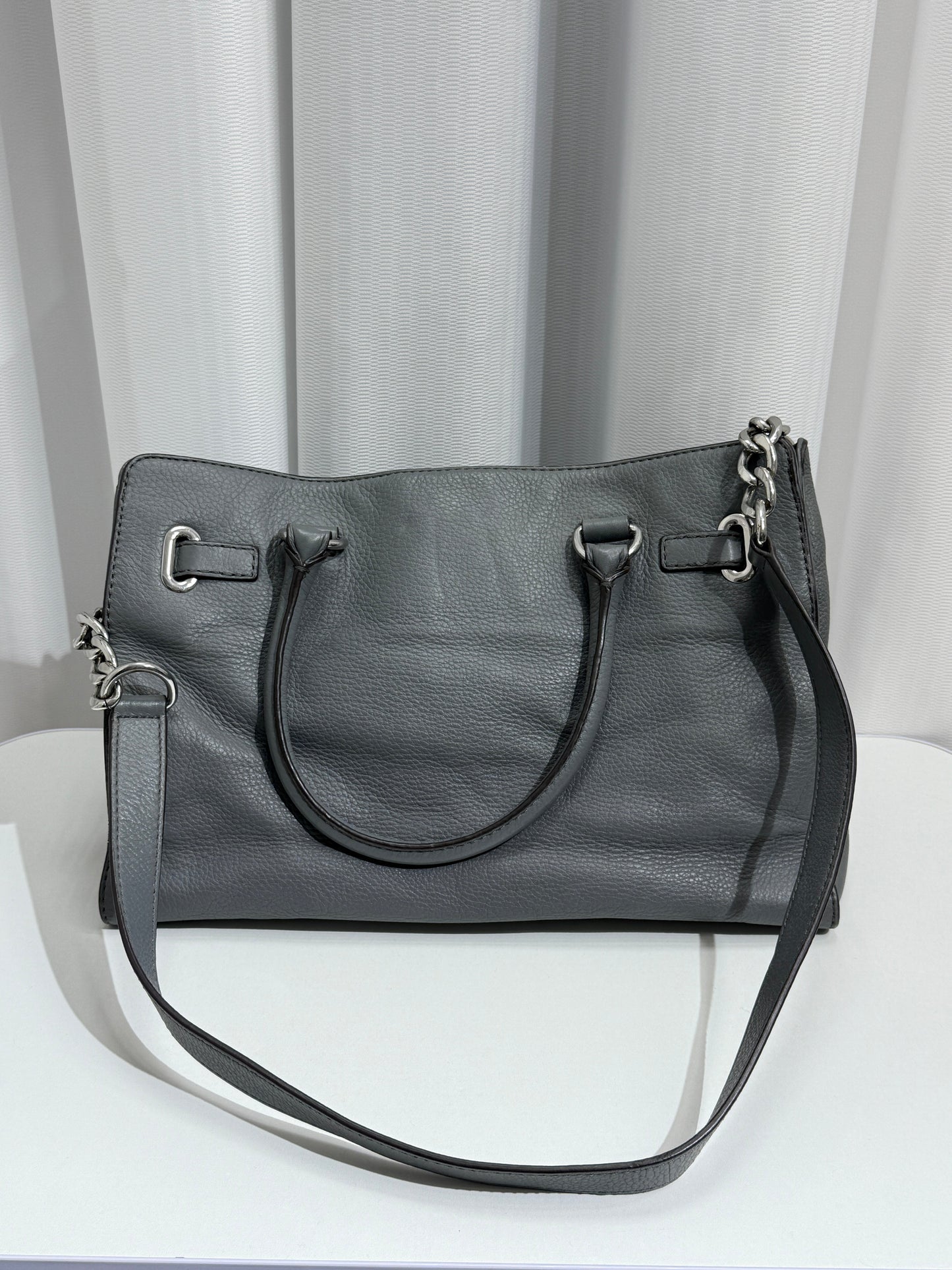Pebbled Gray Satchel with Silver Chain - GREENIES