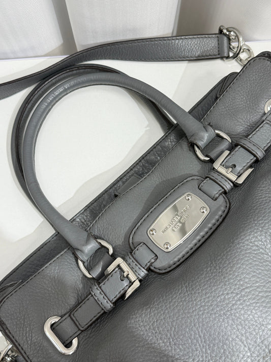 Pebbled Gray Satchel with Silver Chain - GREENIES
