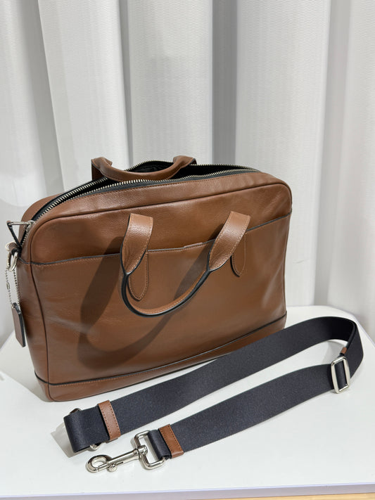 Sleek Brown Leather Zip Tote - GREENIES
