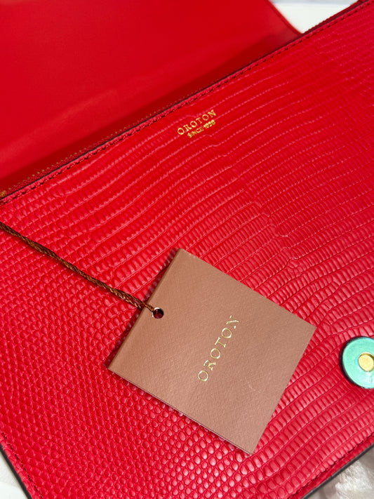 Textured Red Clutch with Gold Trim - GREENIES