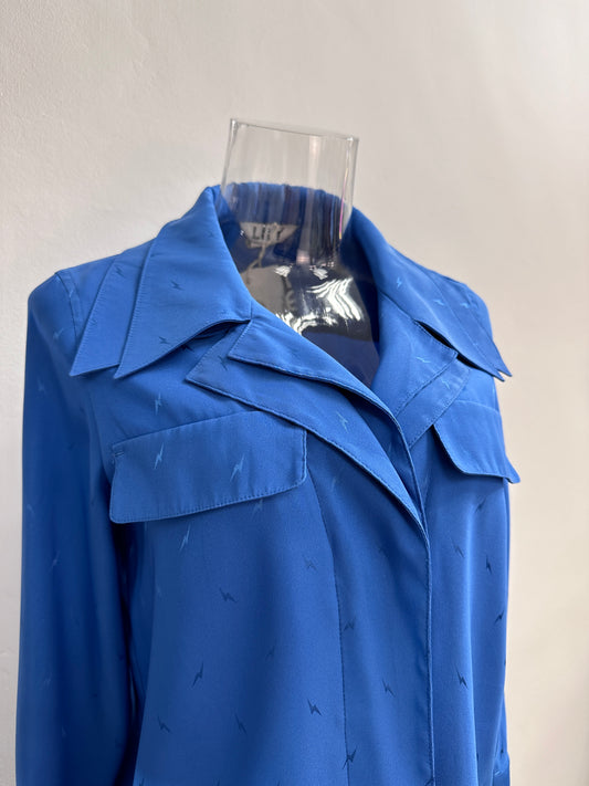 Lightning Print Satin Shirt in Bright Blue - GREENIES