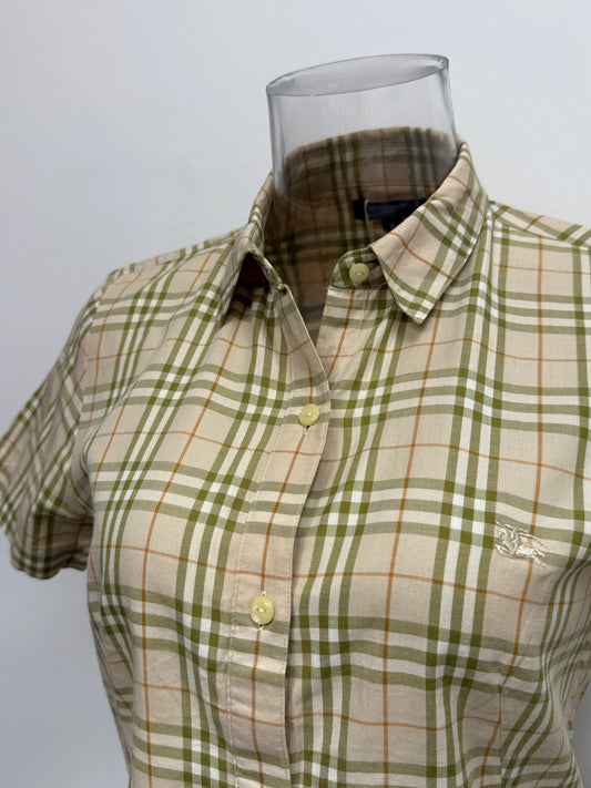 Beige Green Checkered Short Sleeve Shirt - GREENIES