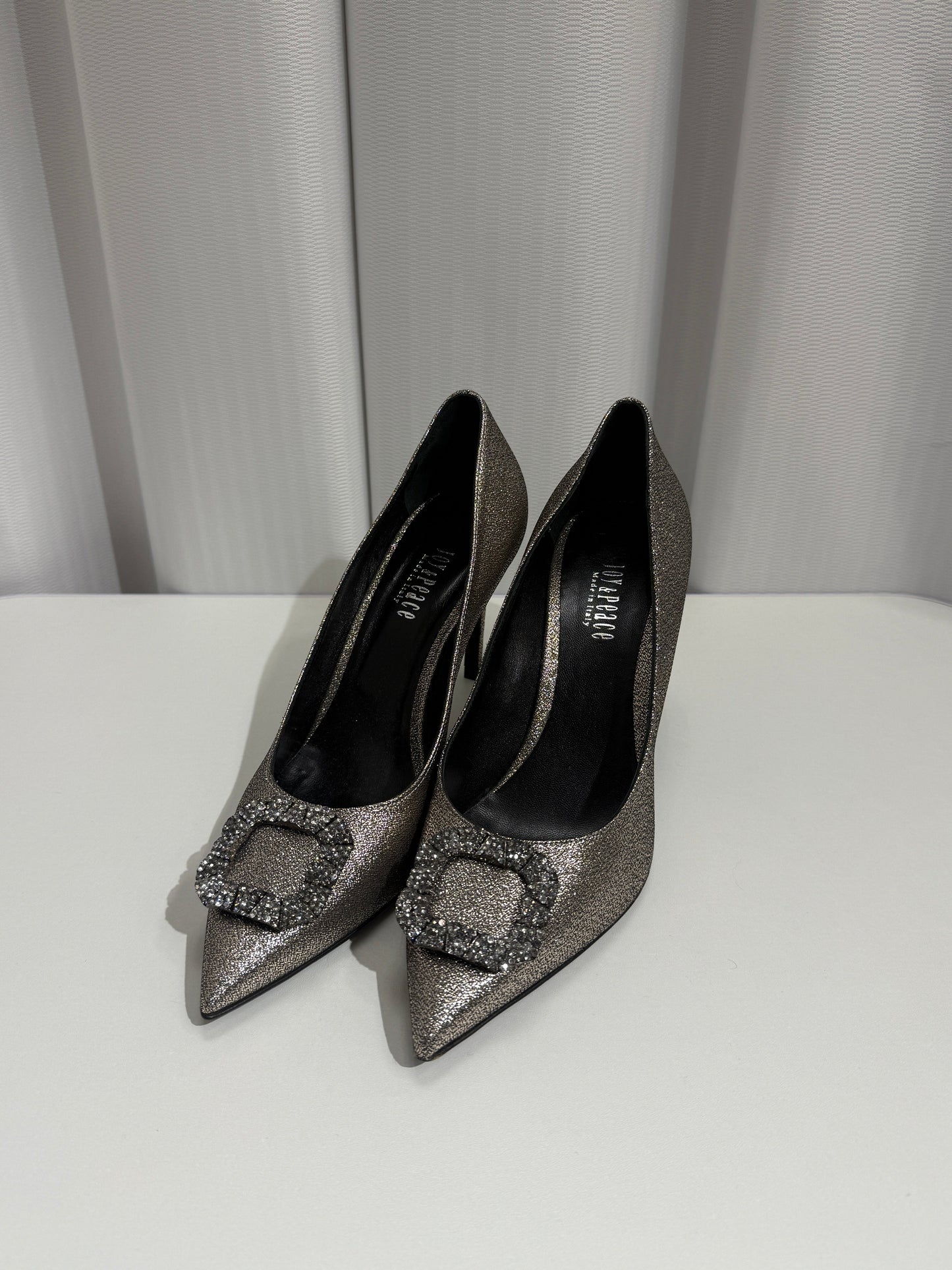 Silver Glitter Heels with Crystal Buckle - GREENIES