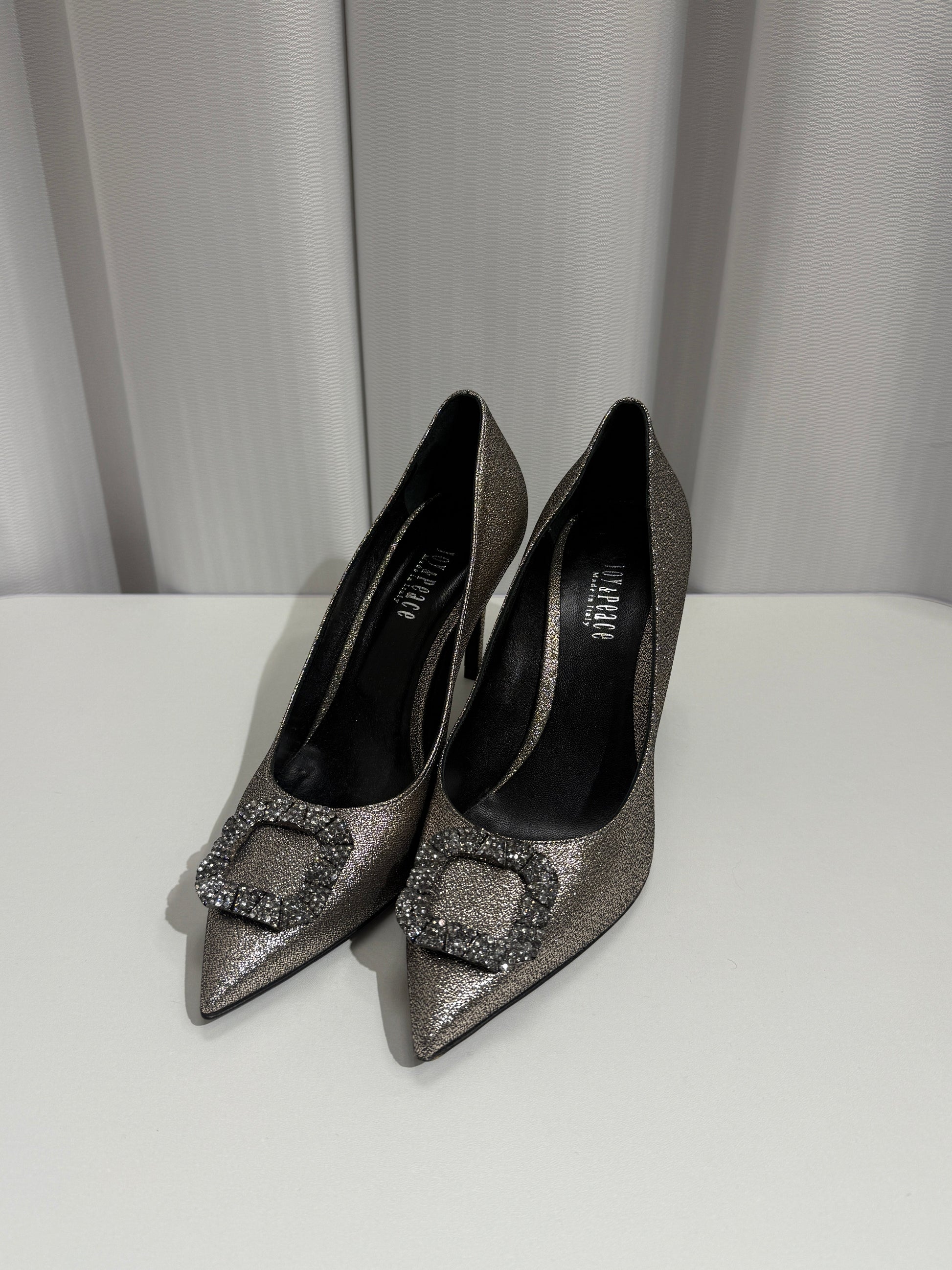 Silver Glitter Heels with Crystal Buckle - GREENIES