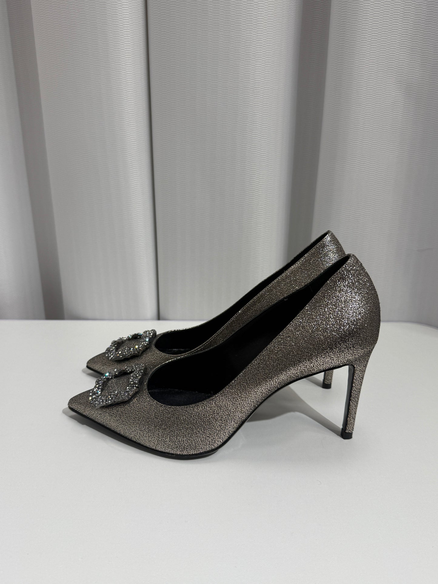 Silver Glitter Heels with Crystal Buckle - GREENIES