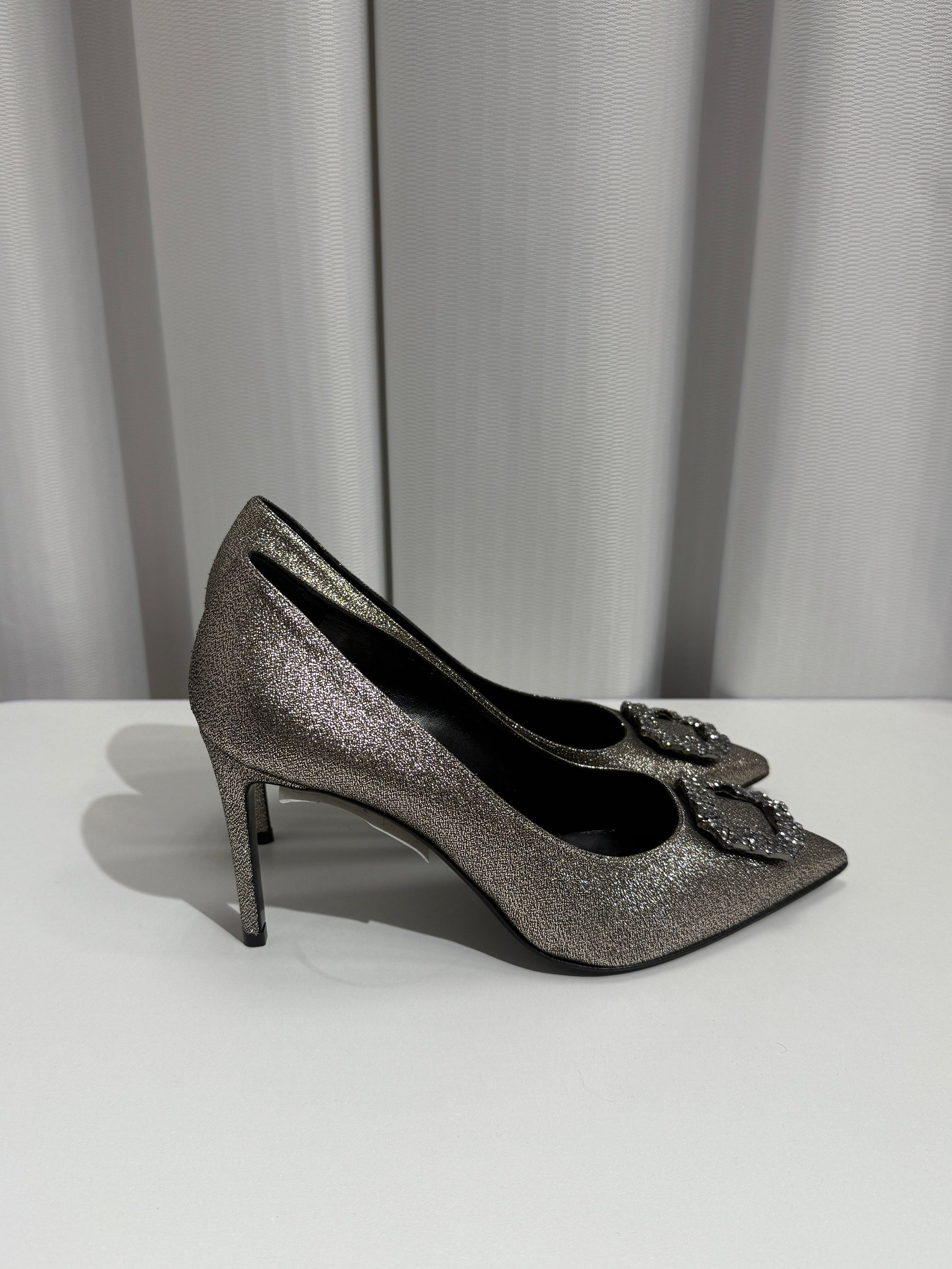 Silver Glitter Heels with Crystal Buckle - GREENIES