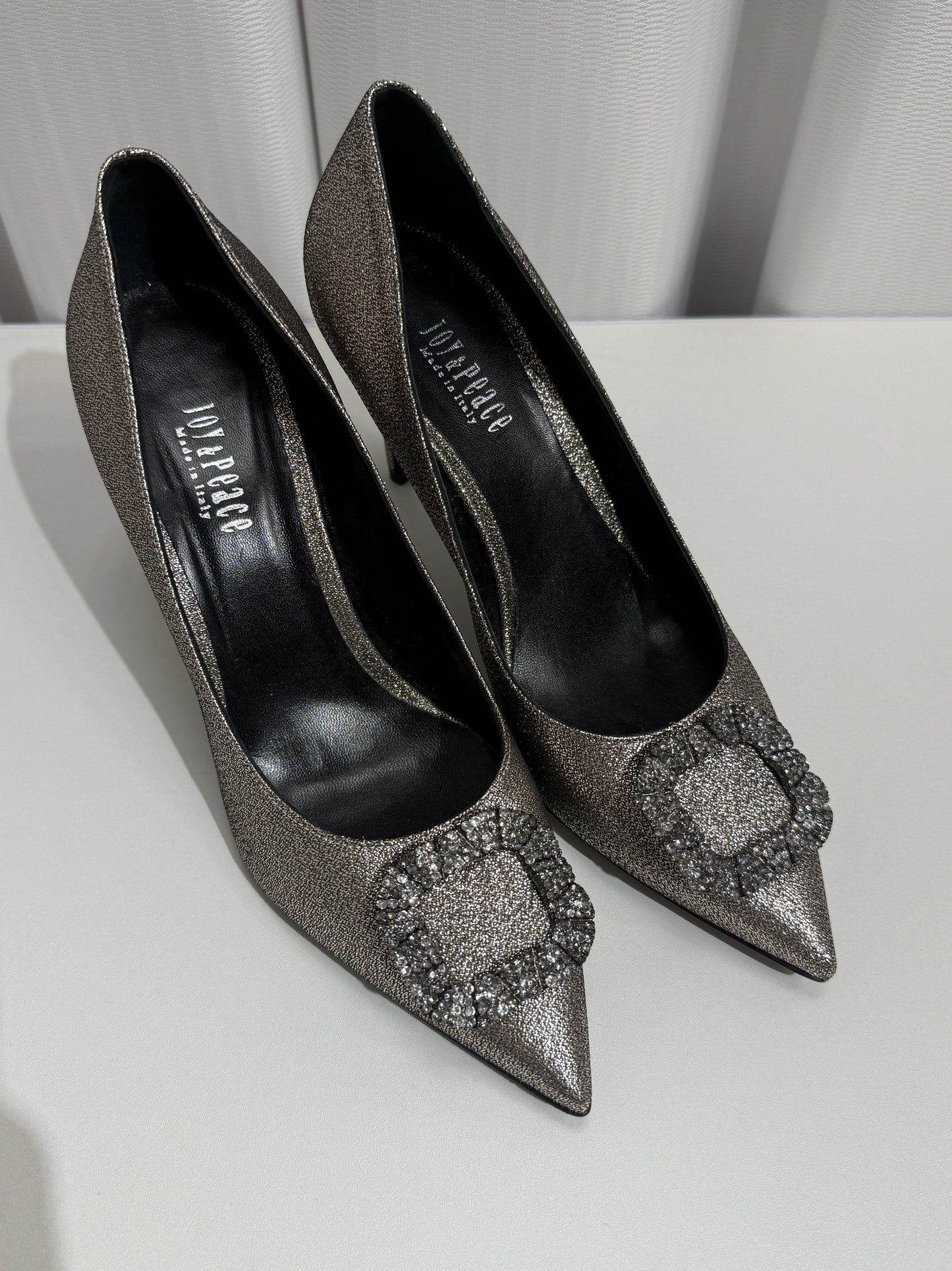 Silver Glitter Heels with Crystal Buckle - GREENIES