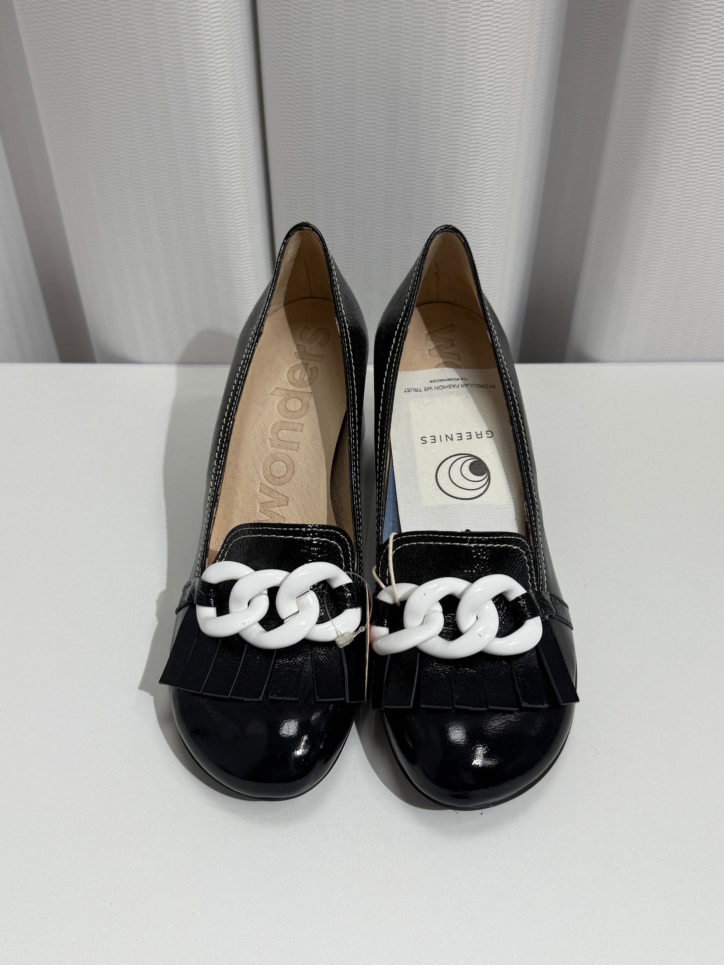 Black Chain Accent Block Heels - GREENIES