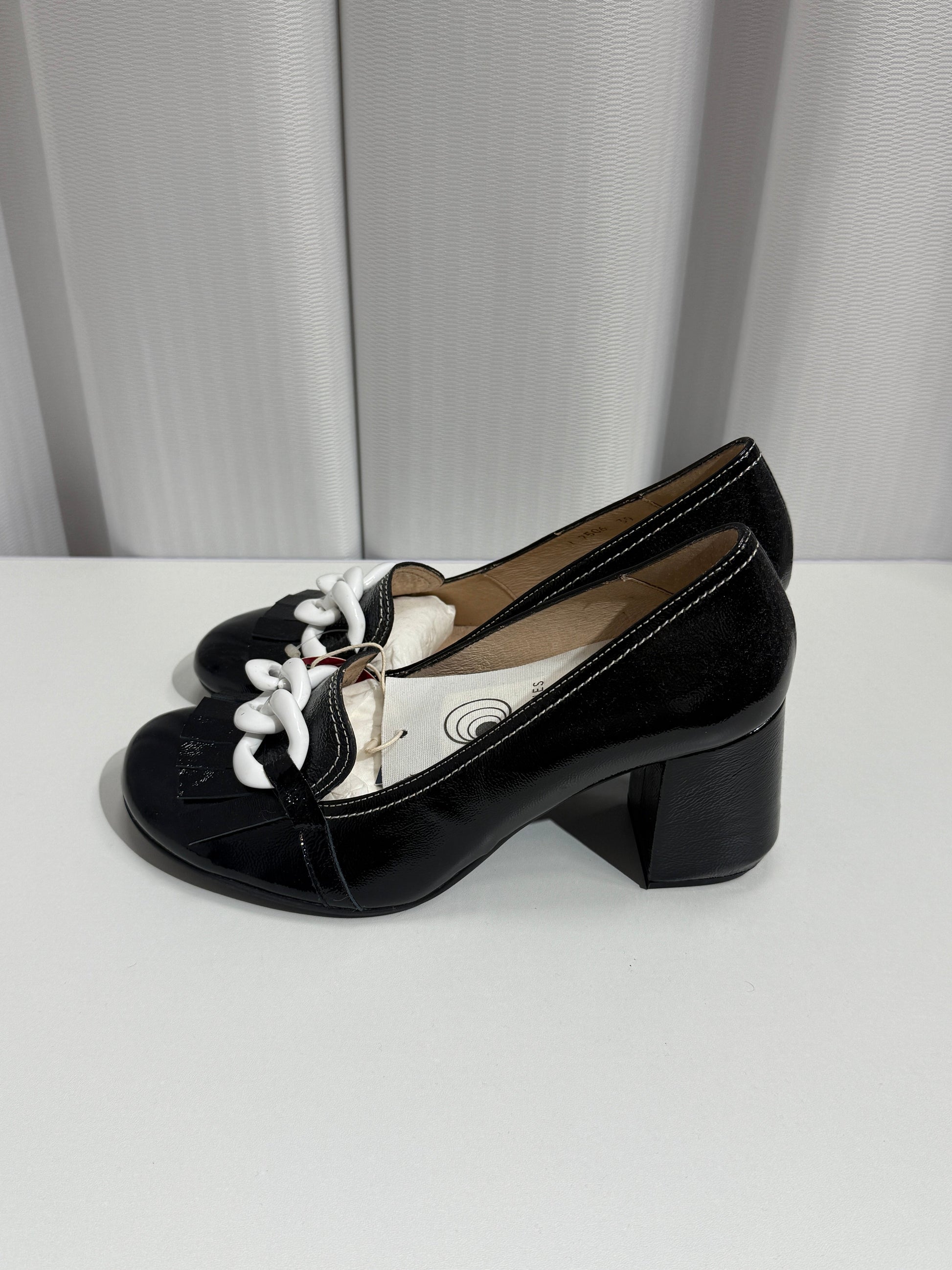 Black Chain Accent Block Heels - GREENIES