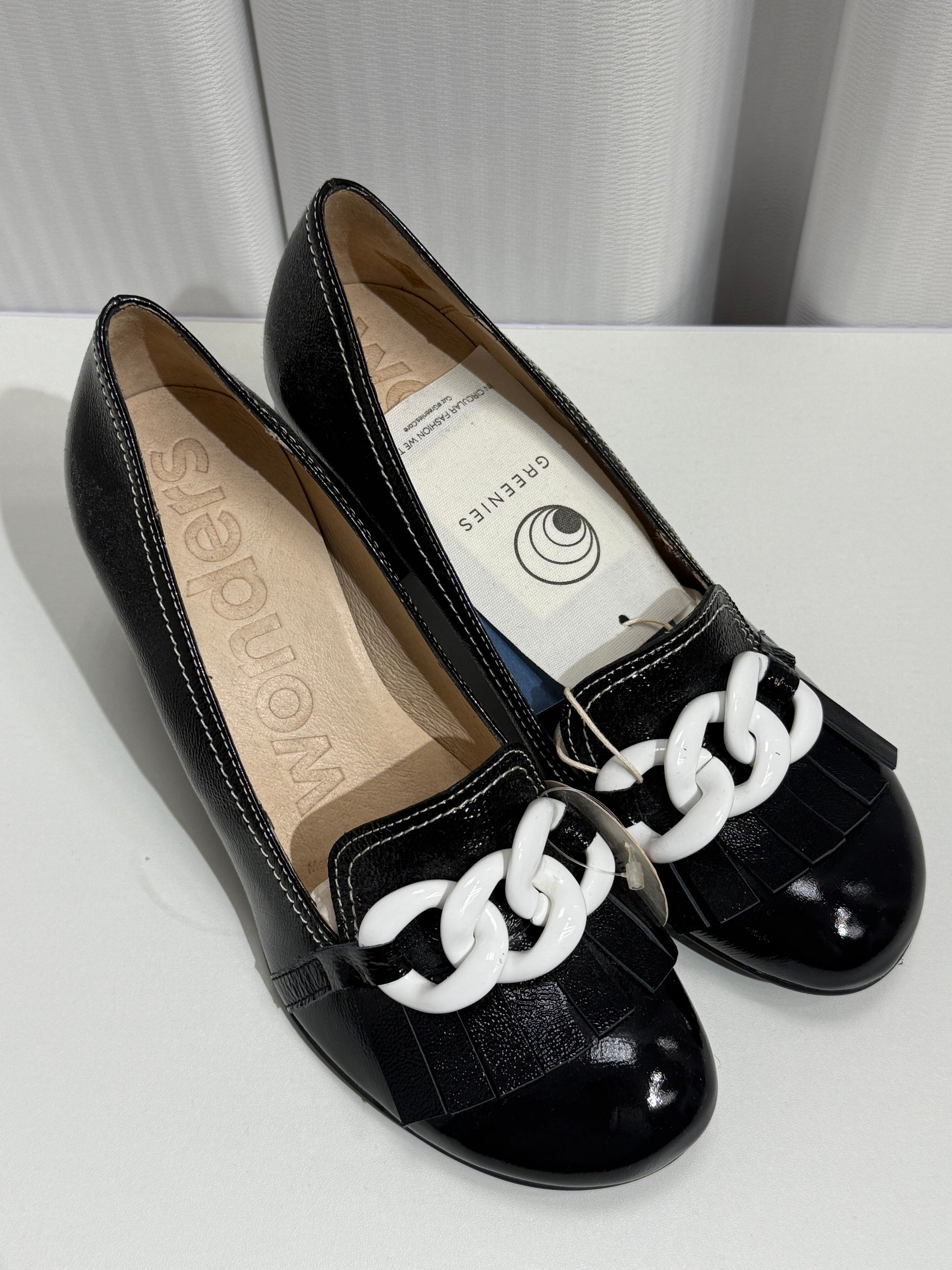 Black Chain Accent Block Heels - GREENIES