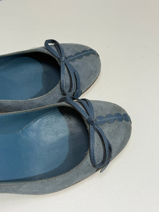 Muted Blue Suede Low Heels - GREENIES