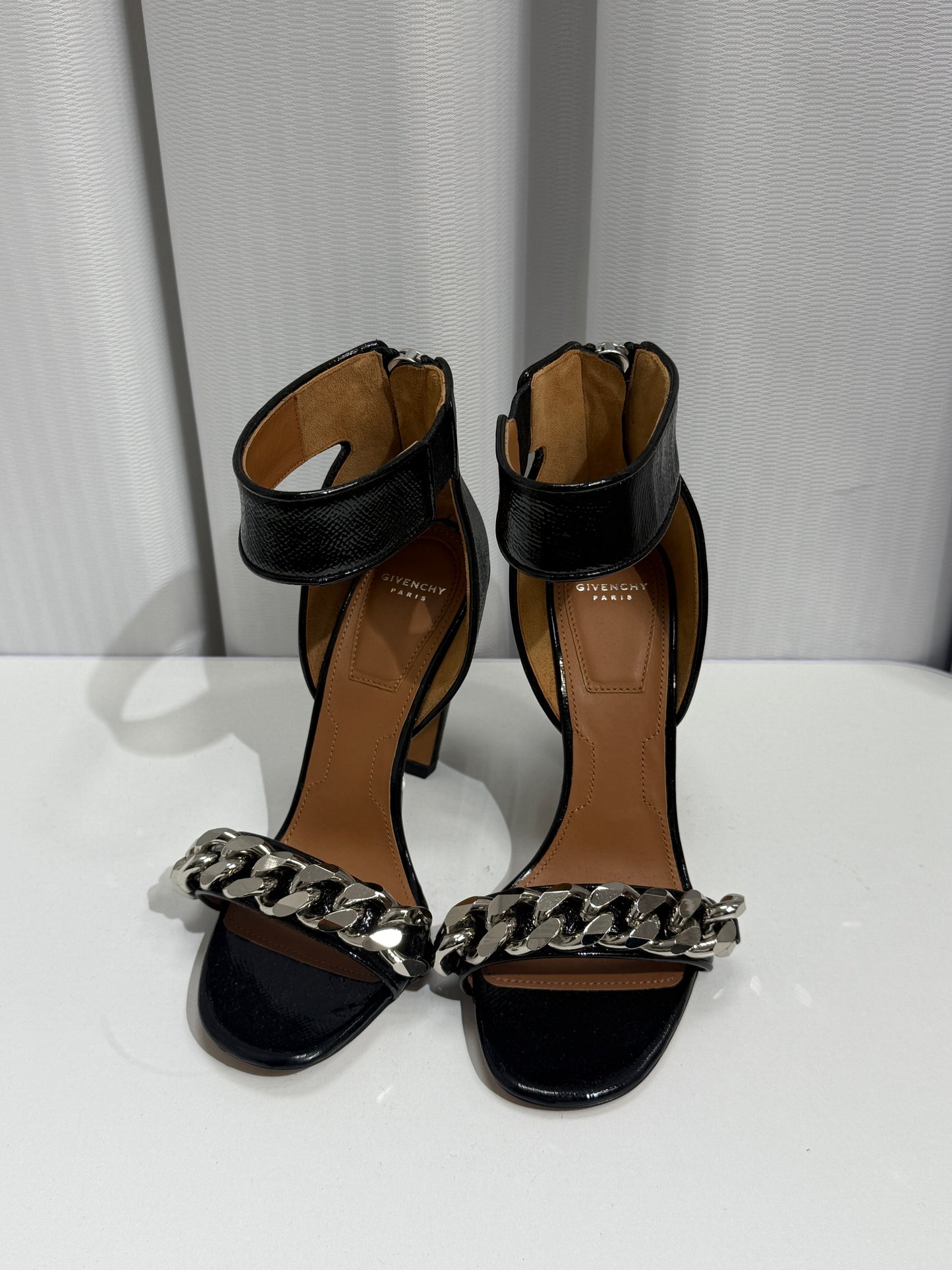 Black Patent Chain Strap Heels - GREENIES