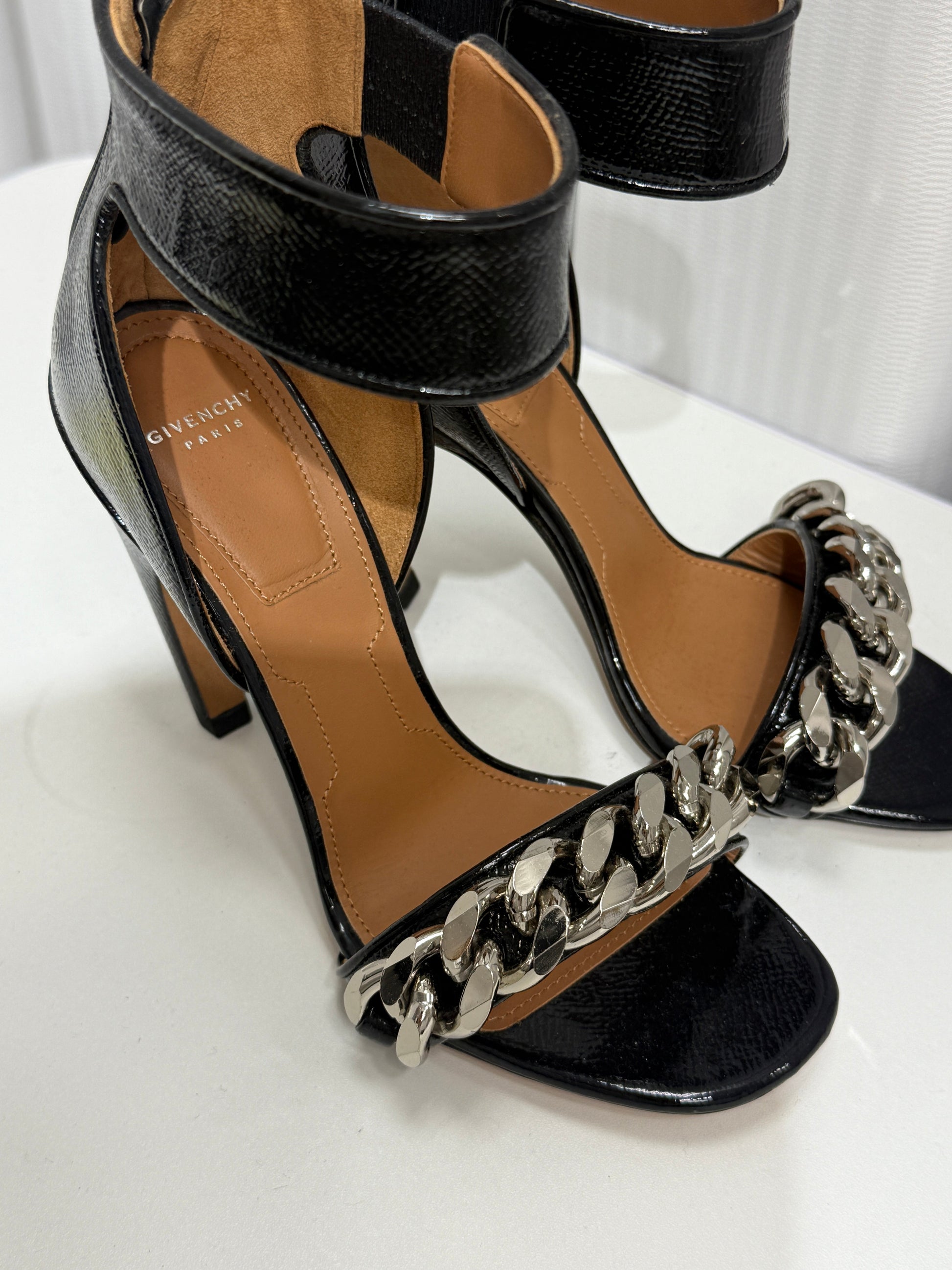Black Patent Chain Strap Heels - GREENIES