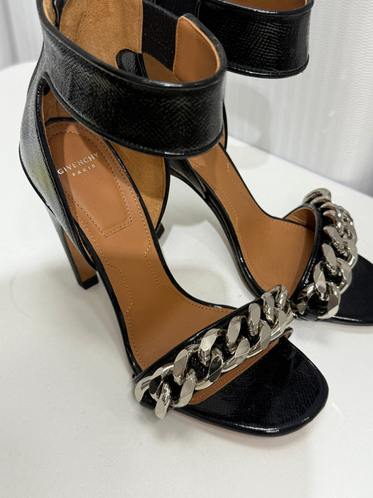Black Patent Chain Strap Heels - GREENIES