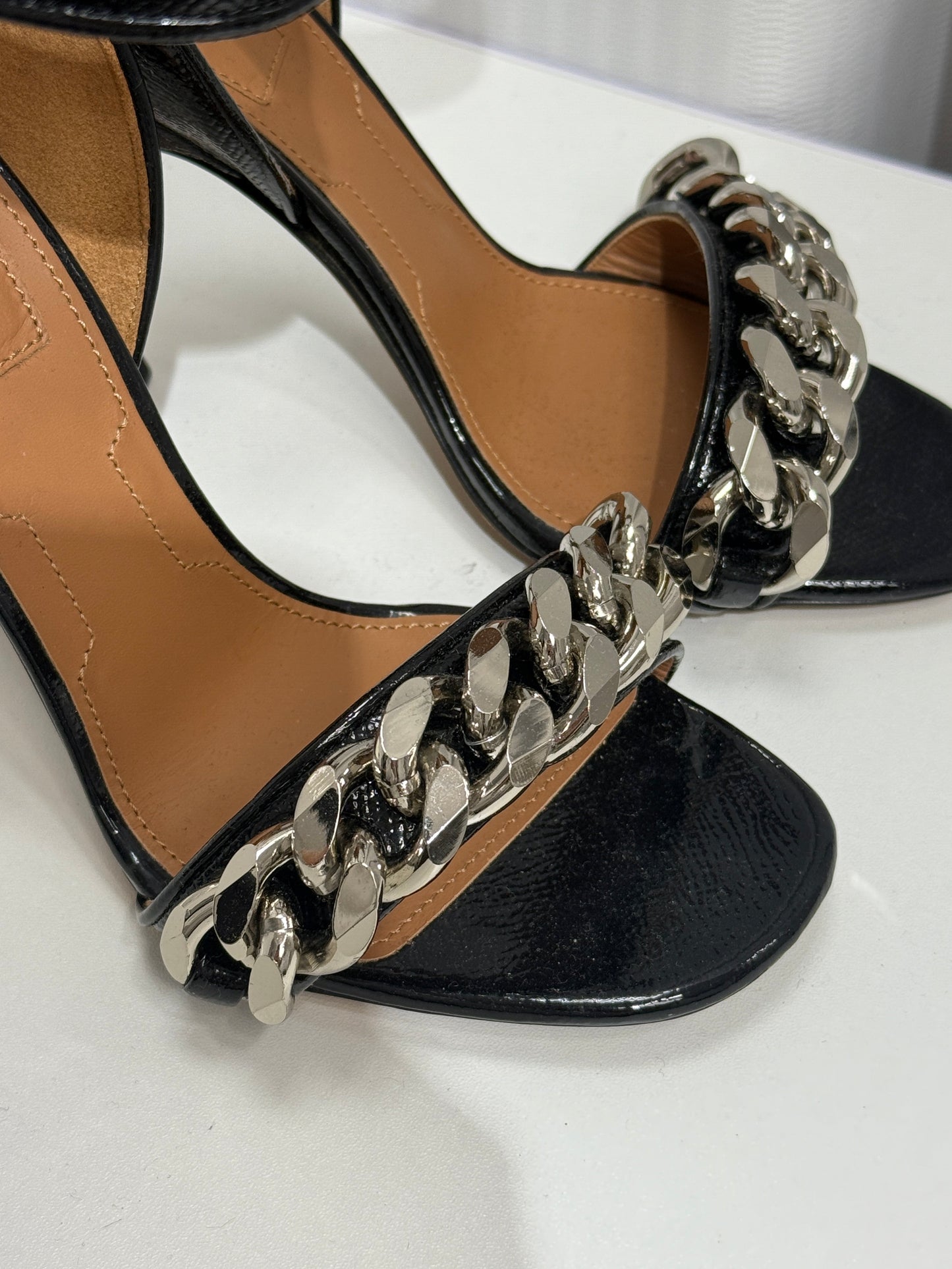 Black Patent Chain Strap Heels - GREENIES