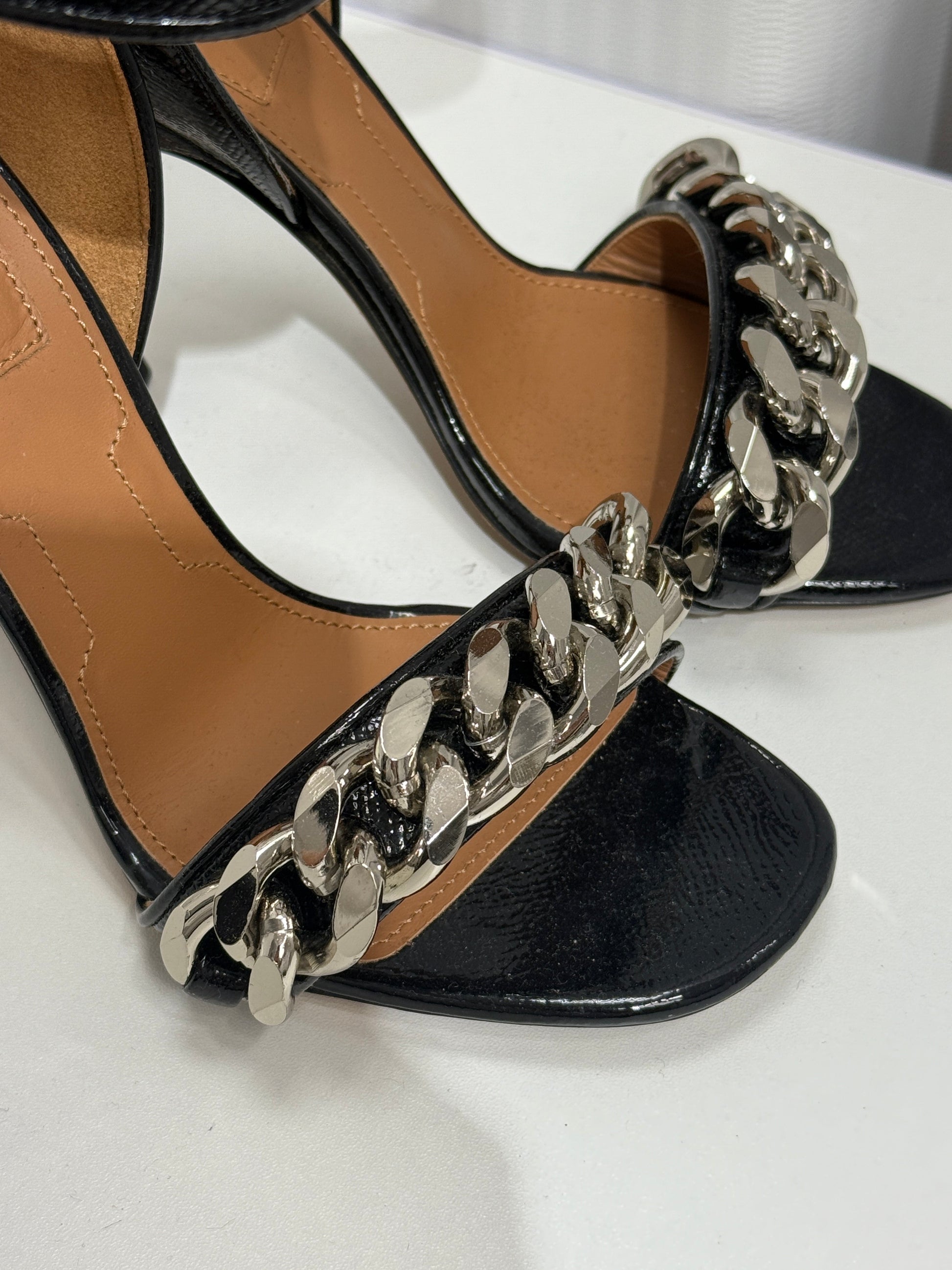 Black Patent Chain Strap Heels - GREENIES