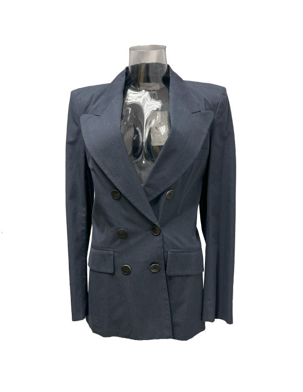 Stylish Gray Double-Breasted Jacket with Functional Flap Pockets - GREENIES