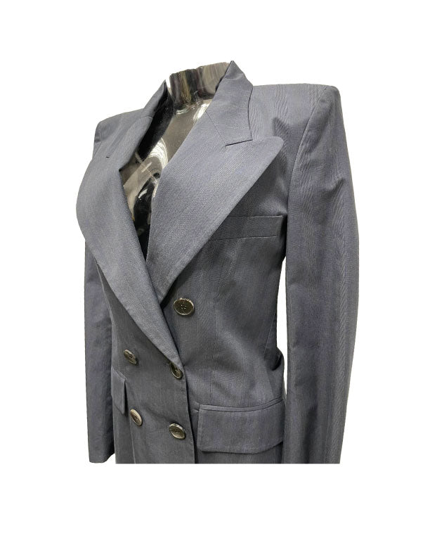 Stylish Gray Double-Breasted Jacket with Functional Flap Pockets - GREENIES