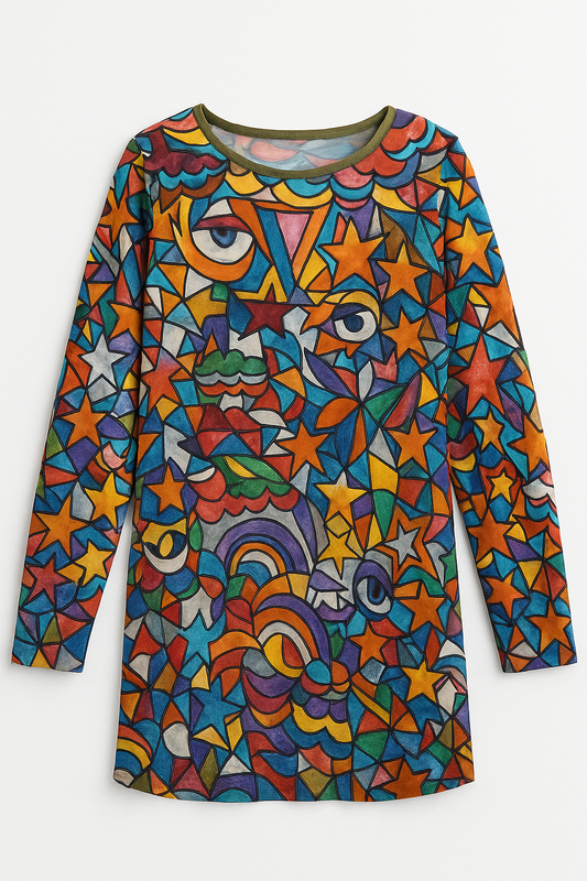 Multicolor Abstract Long Sleeve Tunic - GREENIES
