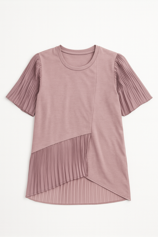Pleated Contrast Hem Blouse - GREENIES