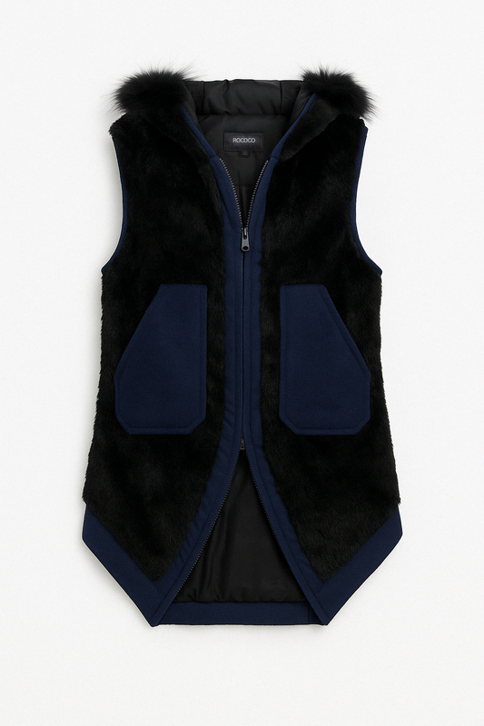 Black & Navy Faux‑Fur Zip Vest - GREENIES