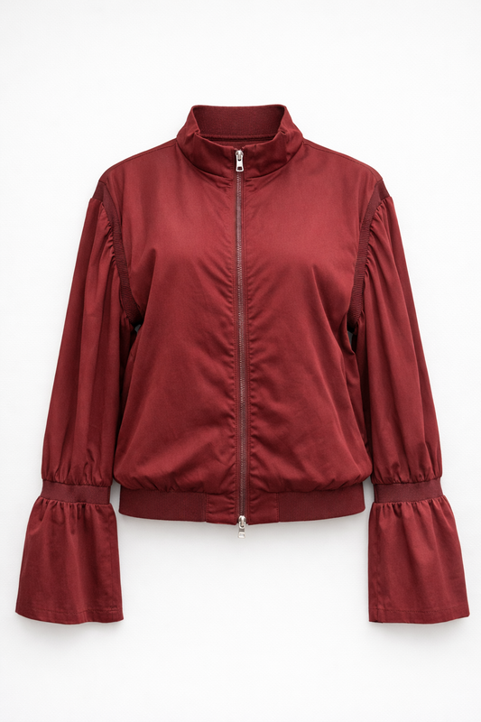 Red Zip Jacket with Flared Cuffs
