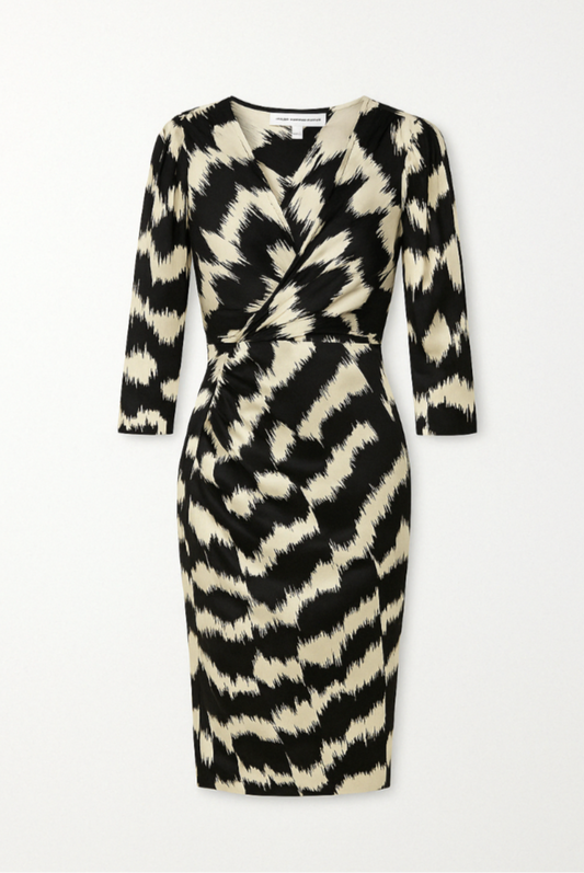 Black and White Silk Wrap Dress - GREENIES