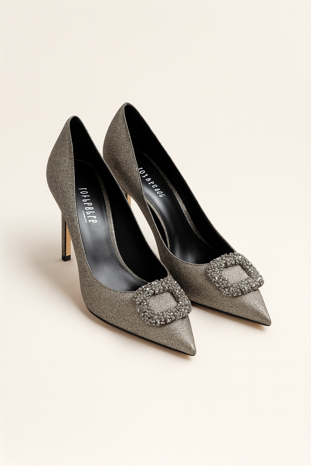 Silver Glitter Heels with Crystal Buckle - GREENIES