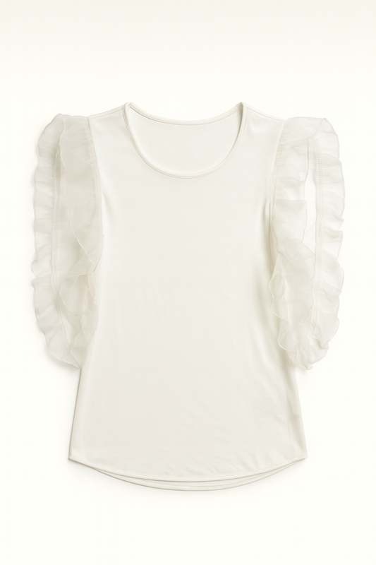 White Top with Sheer Puff Sleeves - GREENIES