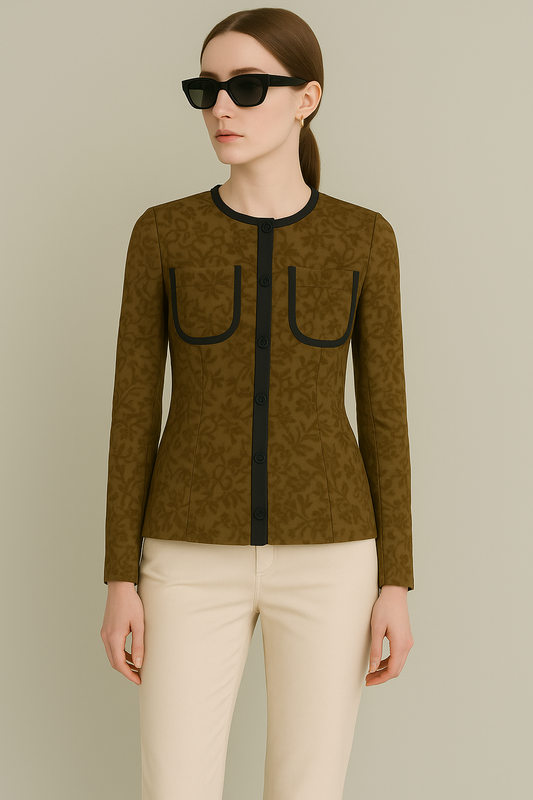 Olive Floral Trimmed Jacket - GREENIES